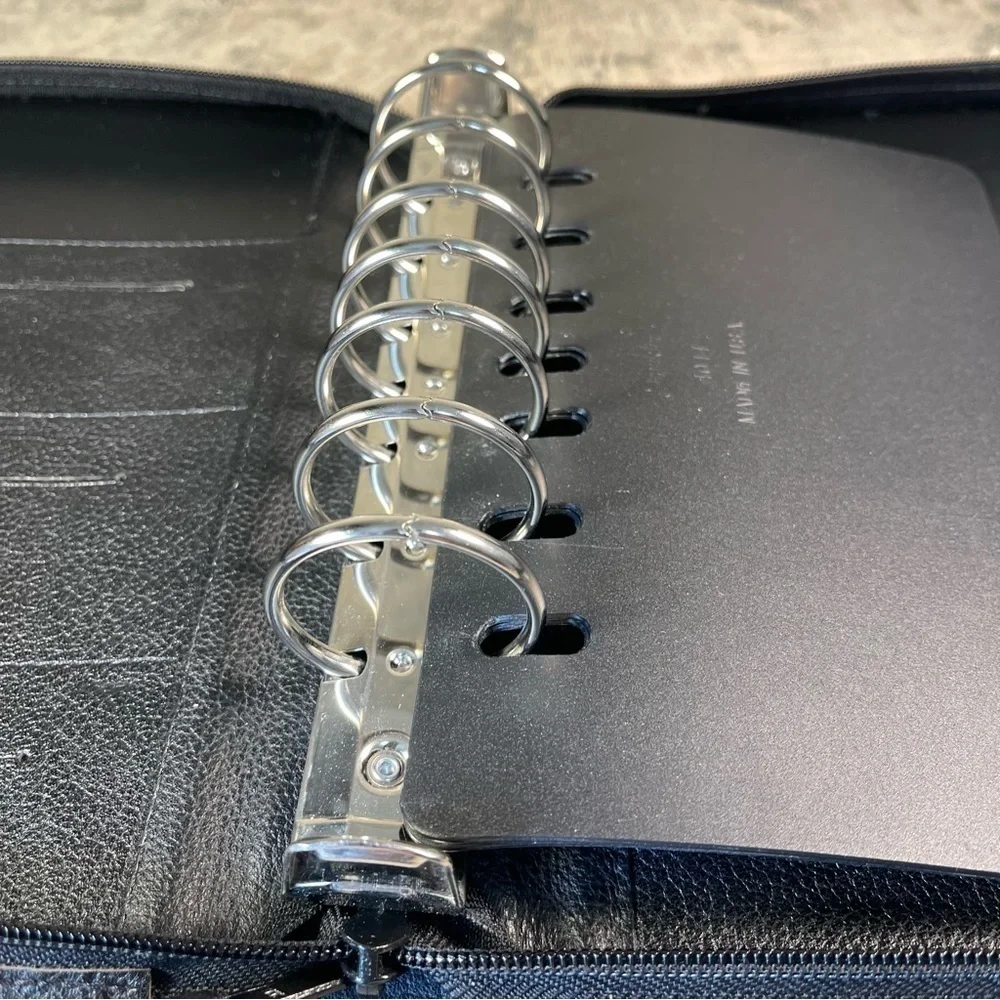 Vintage Franklin Quest Full Grain Leather Zip Planner Binder Made in USA Black